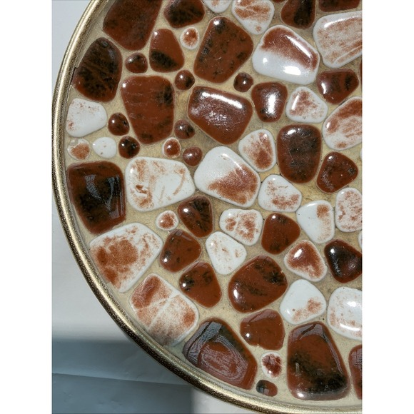 Vtg MCM Tile Mosaic Plate Or Trivet With Gold Back‎ 8.5 Inches Browns Tans Shiny - Picture 3 of 7